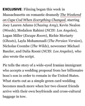 Medalion Rahimi Instagram - Official announcement has dropped✨

Thank you @deadline for the feature and we are so thrilled to be starting production. A dream come true.

Hello, Cape Cod! 😍🏖️🌊

Link in bio🔗
.

.

.

.

.

.

.
#deadline #interview #news #casting #cast #indiefilm #persian #aweekendoncapecod #newsarticle #article #film