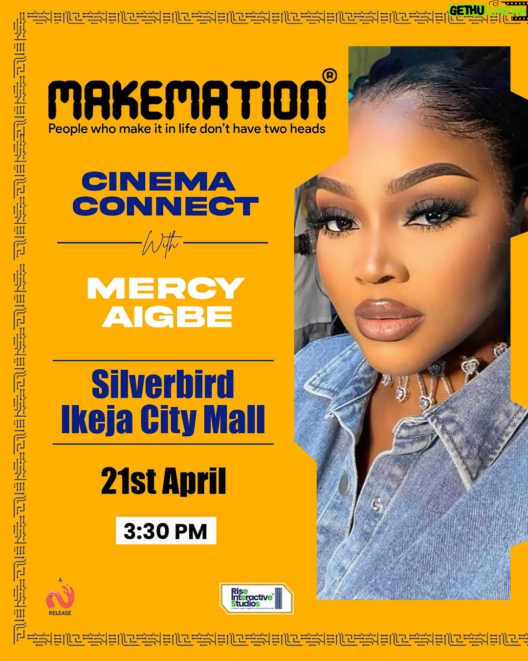 Mercy Aigbe - 1.8K Likes - Hey People!!!!!
Today I will be out for the block buster MAKEMATION!!!! This film is a must see! I was at the premiere and I was blown away!!!
It’s one of its kind and I must watch for everyone!!!
Catch me @silverbirdcinemas Ikeja City Mall today!!
Let’s watch this masterpiece together! Come out with your family and friends! You will love it 😍😍😍😍😍
I am also going to be giving out lots of goodies!!!!!
See y’all in a bit!