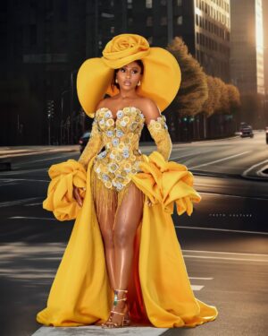 Mercy Eke Instagram - Ready to make this next chapter even more iconic! 💛💛💛
🎂🎂🎂🎂🎉🎉🎉🎉🥳🥳🥳🥳

Outfit: @ambaosa 
Styling: @mz_florashaw
Hair: @abbeymattheworks 
Mua: @7brushes_beauty 
Illustrator: @mimiokeren1 
Photo: @photokulture

#BirthdayGirl
