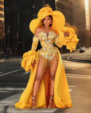 Mercy Eke Instagram - Ready to make this next chapter even more iconic! 💛💛💛
🎂🎂🎂🎂🎉🎉🎉🎉🥳🥳🥳🥳

Outfit: @ambaosa 
Styling: @mz_florashaw
Hair: @abbeymattheworks 
Mua: @7brushes_beauty 
Illustrator: @mimiokeren1 
Photo: @photokulture

#BirthdayGirl