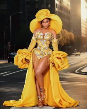 Mercy Eke Instagram - Ready to make this next chapter even more iconic! 💛💛💛
🎂🎂🎂🎂🎉🎉🎉🎉🥳🥳🥳🥳

Outfit: @ambaosa 
Styling: @mz_florashaw
Hair: @abbeymattheworks 
Mua: @7brushes_beauty 
Illustrator: @mimiokeren1 
Photo: @photokulture

#BirthdayGirl