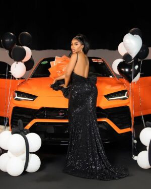 Mercy Eke Instagram - I’m stubbornly blessed and victorious, it’s not a debate 🧡🧡 #LamboInALambo 

Decor @itsthepicnic 🖤
📸 @bangraphy

Lamborghini sourced by @jbautos_machines 🔥