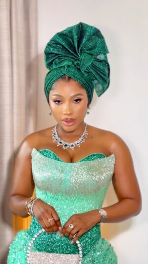 Mercy Eke Instagram - Let’s go get our beautiful @sharonooja married 💚💚🤩🤩

Dress - @amyaghomi 
Styled - @mz_florashaw 
Hair: @synthiana_beautyparlour 

#LoveUnitesUS24 #CrazyAboutUS24