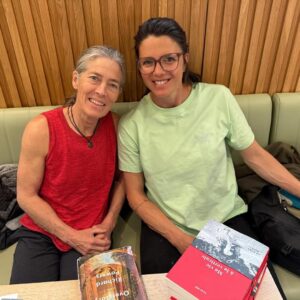 Nina Caprez Instagram - My friend @_linacolina_ came visit us. We climbed in between breastfeeding at a sunny cliff.  And then we moved to Chamonix for Lynn’s book signing with @editionspaulsen 
There we officially announced the outcome of my book in 2026 I’m writing since a couple of months.
Every time I hang out with Lynn I feel this deep connection and I’m glad that our ways crossed a few years ago. 🥰

#itgoesboys 
@arcteryx  @petzl_official @scarpa_world