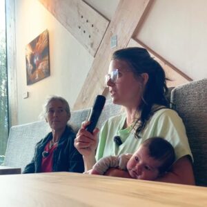 Nina Caprez Instagram - My friend @_linacolina_ came visit us. We climbed in between breastfeeding at a sunny cliff.  And then we moved to Chamonix for Lynn’s book signing with @editionspaulsen 
There we officially announced the outcome of my book in 2026 I’m writing since a couple of months.
Every time I hang out with Lynn I feel this deep connection and I’m glad that our ways crossed a few years ago. 🥰

#itgoesboys 
@arcteryx  @petzl_official @scarpa_world