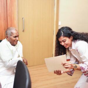 Padeni Kumar Instagram - I have been wanting to post these pictures for so long and now it’s the time 😍 One of my songs from my recent movie got composed by The legend “ILAIYARAJA” sir himself✨ 
🧿When I heard the song for the first time, my heart melted and I cried in front of him so he asked me to keep that lyrics pages that he wrote for me❤️ 
🧿 Thanks to this Universe for making my dreams possible✨ It’s not easy to get this opportunity as a girl who dreamt of cinema few years before and still dreaming to achieve a lot more✨ 
🧿 Thanks to each and everyone from my crew especially the director Balakrishnan sir, Executive producer Jaishankar sir.
🧿 Will reveal the movie details soon✨ Thank you so much my fans and family and friends for supporting me all these days✨
🧿 Really, My heart filled now and yaaayhhhh More to go💪🏼
.
 #music #passion #aim #dream #big #trust #the #process