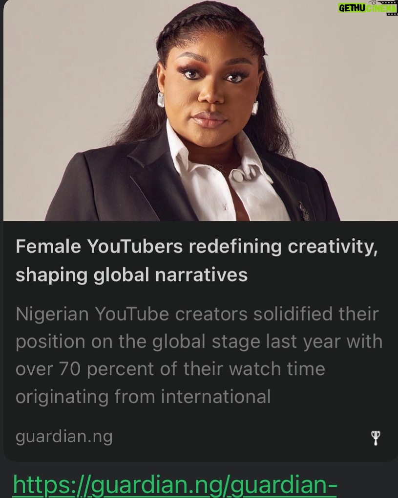 Ruth Kadiri - 69.6K Likes - 50k for 4 people each…
What’s your best RUTHKADIRI247 movie ever?
The other day, YouTube celebrated its 20th anniversary and I had the surreal honor of being recognized as one of four female creators who are redefining the boundaries of creativity, and shaping YouTube into a beacon for cultural storytelling and global connection.
To be named one of the top female YouTubers in Nigeria is something I never imagined when I first started sharing my passion for movie making with the world. What began as a simple desire to tell stories has grown into something far beyond my expectations.
I’m deeply grateful to God for the grace, the gift, and the growth. Thank you to @youtube for this incredible recognition, and thank you my amazing community for walking this journey with me. I love you all❤️🥰.
Here’s to more stories, more flavour and a world of impact.
#YouTubeAt20 #ruthkadirifilms #Gratitude #TopFemaleYouTuber #AfricanCreativity #StorytellingWithFlavor #ruthkadiri247