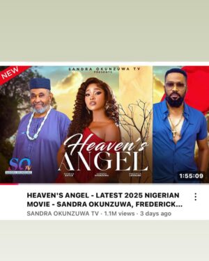 Sandra Okunzuwa Instagram - My heart is filled with so much gratitude as I share this amazing news with you , our movie HEAVEN’S ANGEL has hit 1.1million views in just 3 days! This wouldn’t have been possible without God’s grace and your incredible love and support.

To everyone who watched, shared, and spread the word thank you from the bottom of my heart. Your support means the world to me and the entire team!

Please keep streaming, keep sharing, and let’s take this movie to the world together! And if you haven’t yet, hit that subscribe button it’s free, and it helps us keep bringing you amazing stories.

Much love, and God bless you all! ❤️