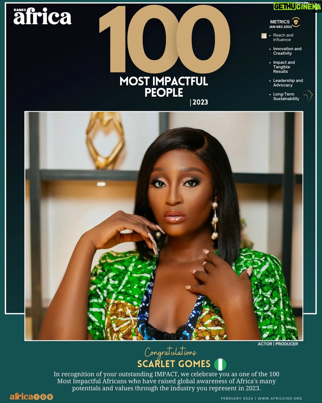 Scarlet Gomez - 3.1K Likes - In the 4th edition of #Africa100 by Ranks Africa, we proudly honor and celebrate Scarlet Gomes, whose impactful contributions have left an indelible mark on Africa and beyond.
Congratulations, #ScarletGomez, on being recognized as one of the 100 Most Impactful Africans in 2023!
#africa100mostimpactful
#Africa100MostImpactulPeople2023
#Africa100
#RanksAfrica
#Africa