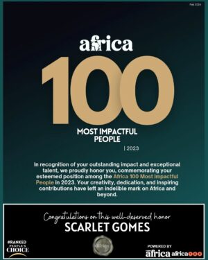 Scarlet Gomez Instagram - In the 4th edition of #Africa100 by Ranks Africa, we proudly honor and celebrate Scarlet Gomes, whose impactful contributions have left an indelible mark on Africa and beyond. 

Congratulations, #ScarletGomez, on being recognized as one of the 100 Most Impactful Africans in 2023! 

#africa100mostimpactful
#Africa100MostImpactulPeople2023
#Africa100
#RanksAfrica
#Africa