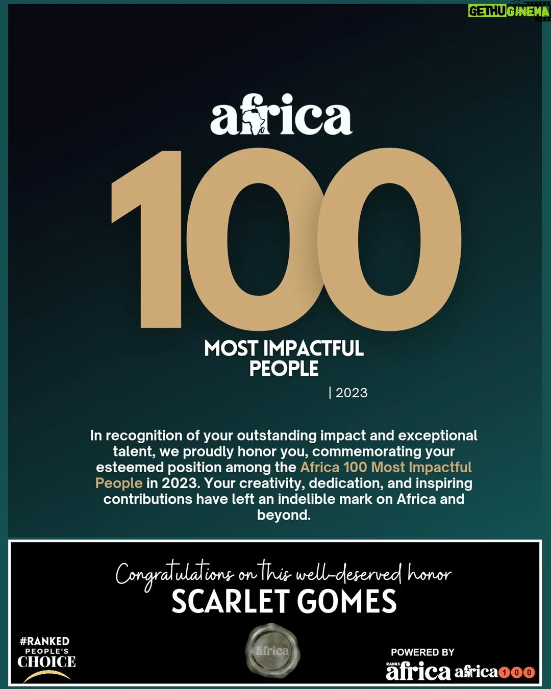 Scarlet Gomez - 3.1K Likes - In the 4th edition of #Africa100 by Ranks Africa, we proudly honor and celebrate Scarlet Gomes, whose impactful contributions have left an indelible mark on Africa and beyond.
Congratulations, #ScarletGomez, on being recognized as one of the 100 Most Impactful Africans in 2023!
#africa100mostimpactful
#Africa100MostImpactulPeople2023
#Africa100
#RanksAfrica
#Africa