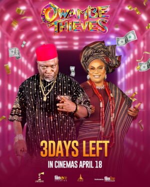 Sola Sobowale Instagram - The party is almost here and so are the thieves!

Just 3 DAYS TO GO till #OwambeThieves hits the big screen . April 18th

Produced by @eniola_ajao @barbara.babarinsa 
Co produced by @filmonestudios 
Distributed by @filmoneng