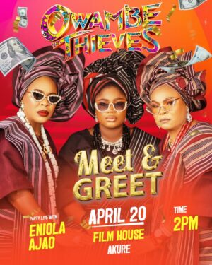 Sola Sobowale Instagram - Akure, the queen of Owambe is in your city! Yessssss I’m right here to party with you all at Film House Akure today.

Come and watch my movie with me today, come and show me support, I can’t wait to see you all. Owambe Thieves is yours, come embrace it 🙏🏾 
#OwambeThieves