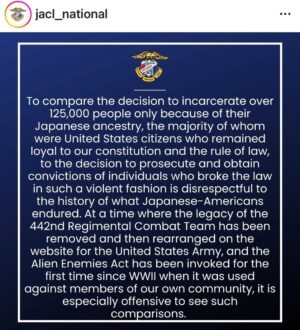 Tamlyn Tomita Instagram - To compare the prosecution of the January 6th Capitol rioters to the WW2 incarceration of over 125,000 Japanese Americans, where 2/3rd of them were American citizens is WRONG. 
There is no way, Ed Martin, Interim US Attorney for the District of Columbia can equate my father and his entire family with the insurrectionists who stormed our Nation’s Capitol with hate, vitriol, and ill intent. 
How this “egregiously unqualified political hack who has never served either as a prosecutor or judge” can state this once again proves the insanity of the assministration. 
Thank you, @jacl_national standing up and speaking out 🙏🏼🇺🇸