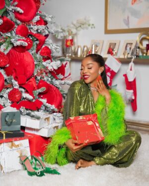 Toke Makinwa Instagram - Happy birthday sweet Jesus…..❤️🎄💥

Christmas 2024 is filled with LOVE, new Beginnings and immense Gratitude for me, still can’t find the words but it’s magical 🎄.

I made it to the good list and Santa came bearing gifts…❤️

I hope your homes are visited with the real reason for the season. LOVE. 
I love you all, 
Merry Crimbo 🎄

Sequined Pj set - @matopeda.atelier 
💎 - @akano_diamonds 
@tokemakinwabeauty @tokemakinwaluxury
