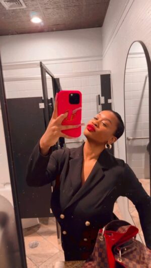 Vanity Instagram - A lot of y’all LOVE chocolate 🍫 & eat it in the closet wanting nobody to know. 🤫 
But BOO BOO, y’all fail to notice that this @Godiva stains. 

💅🏽: @beccasbeautystudio 
👜: @louisvuitton 
Suit: @fashionnova 

#TurntUp