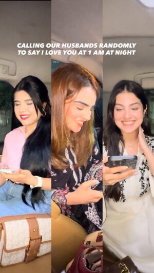 Arooba Batool Instagram - Randomly calling our husbands and saying I love you at 1 am at night😅
All 3 of us were so scared before calling! You should definitely try this with your husbands too and see their reaction! 😅🤍
#challenge #husbandsandwives #wives #reactionvideos #cutevideos #couples #marriedcouple #igdaily