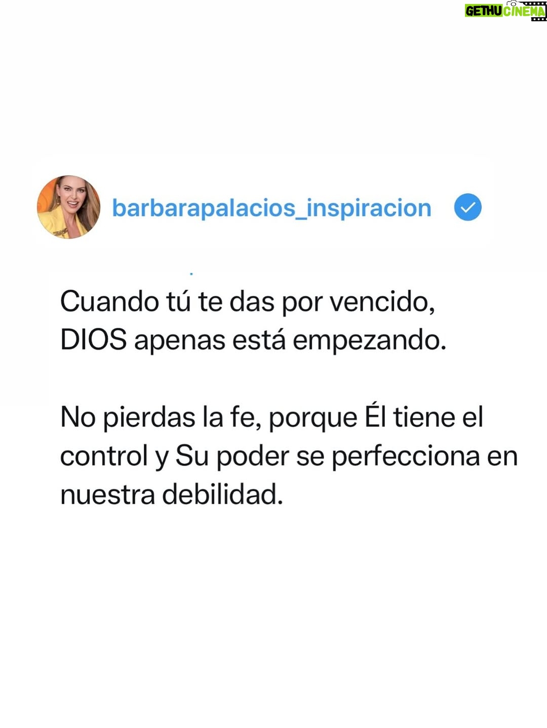 Bárbara Palacios - 3 Likes - Cuando tú te das por vencido, 
DIOS apenas está empezando.🔥

No pierdas la fe, porque Él tiene el control y Su poder se perfecciona en nuestra debilidad.🙌🏻

“Y me ha dicho: Bástate mi gracia; porque mi poder se perfecciona en la debilidad. Por tanto, de buena gana me gloriaré más bien en mis debilidades, para que repose sobre mí el poder de Cristo.”
2 CORINTIOS 12:9 (RVR1960)🔥

“pero los que confían en el Señor recobran las fuerzas y levantan el vuelo, como las águilas; corren, y no se cansan; caminan, y no se fatigan.”
Isaías 40:31 (RVC)🔥

“¡todo lo puedo en Cristo que me fortalece!”
Filipenses 4:13 (RVC)🔥

DIOS te Bendiga Inmensamente ❤️

#DiosTeAma #inspiración #Fe #SerMejorQueAyer #DIOS #BarbaraPalacios #MissUniverse  #Evangelista #Autora #Conferencista #Teologa #LifeCoach #InspiradoraUniversal  #MaestraDeLaInspiracion 💖