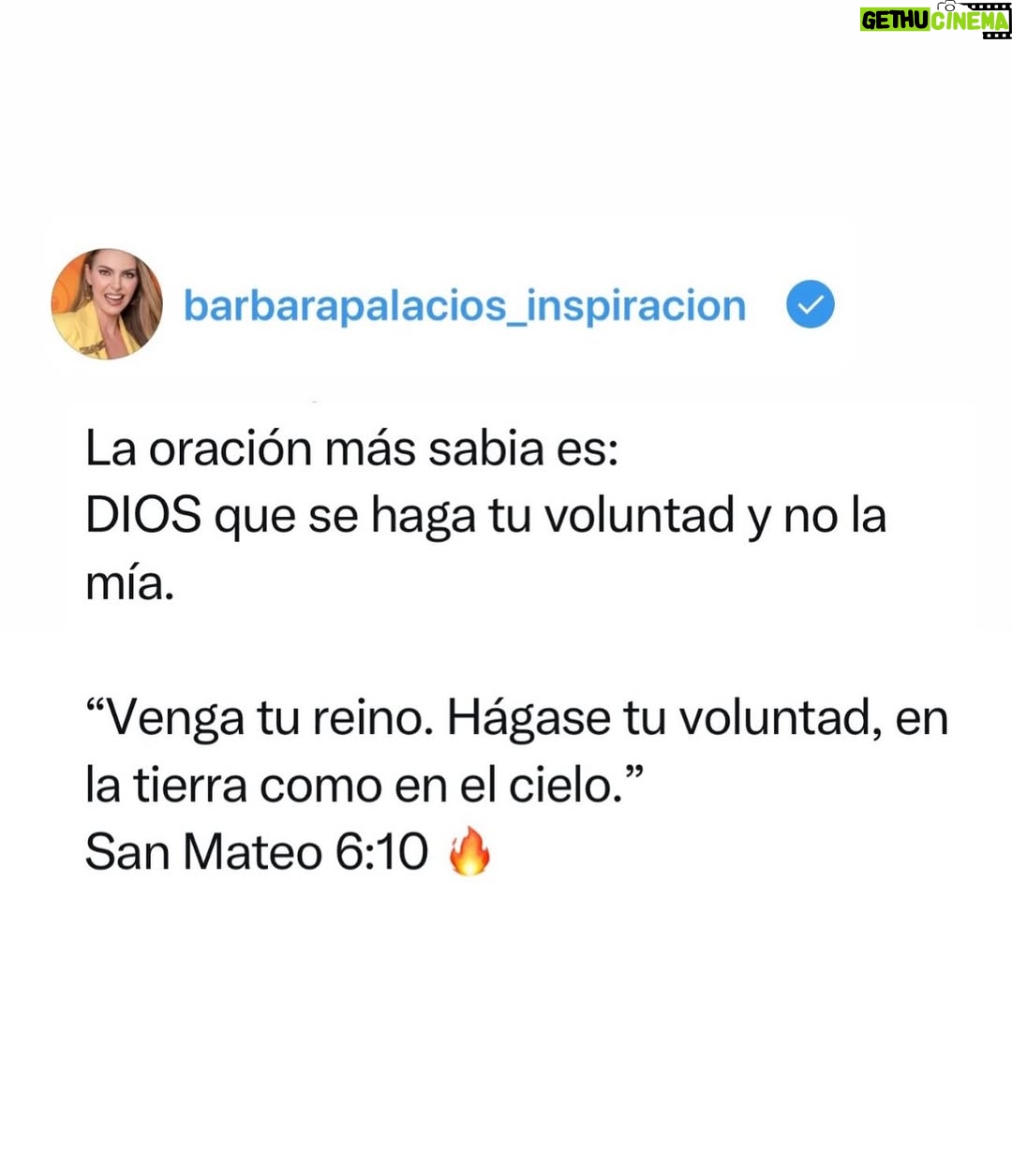 Bárbara Palacios - 3 Likes - La oración más sabia es: 
DIOS que se haga tu voluntad y no la mía 🙌🏻

“Venga tu reino. Hágase tu voluntad, en la tierra como en el cielo.”
‭‭San Mateo‬ ‭6‬:‭10‬ ‭ (RVC)🔥

La paz llega cuando dejamos todo en manos de DIOS y confiamos en Su plan. Su voluntad siempre será mejor que cualquier deseo nuestro.

Descansar en la voluntad de DIOS es creer que Él sabe lo que nosotros aún no vemos.

Cuando pedimos que se cumpla Su voluntad, renunciamos al control y abrazamos la fe.

Su plan siempre es perfecto, aunque a veces no lo entendamos.

DIOS te Bendiga Inmensamente ❤️

#VoluntadDeDios #GraciasSeñor #Fe #inspiración #SerMejorQueAyer #DIOS #BarbaraPalacios #MissUniverse  #Evangelista #Autora #Conferencista #Teologa #LifeCoach #InspiradoraUniversal  #MaestraDeLaInspiracion 💖
