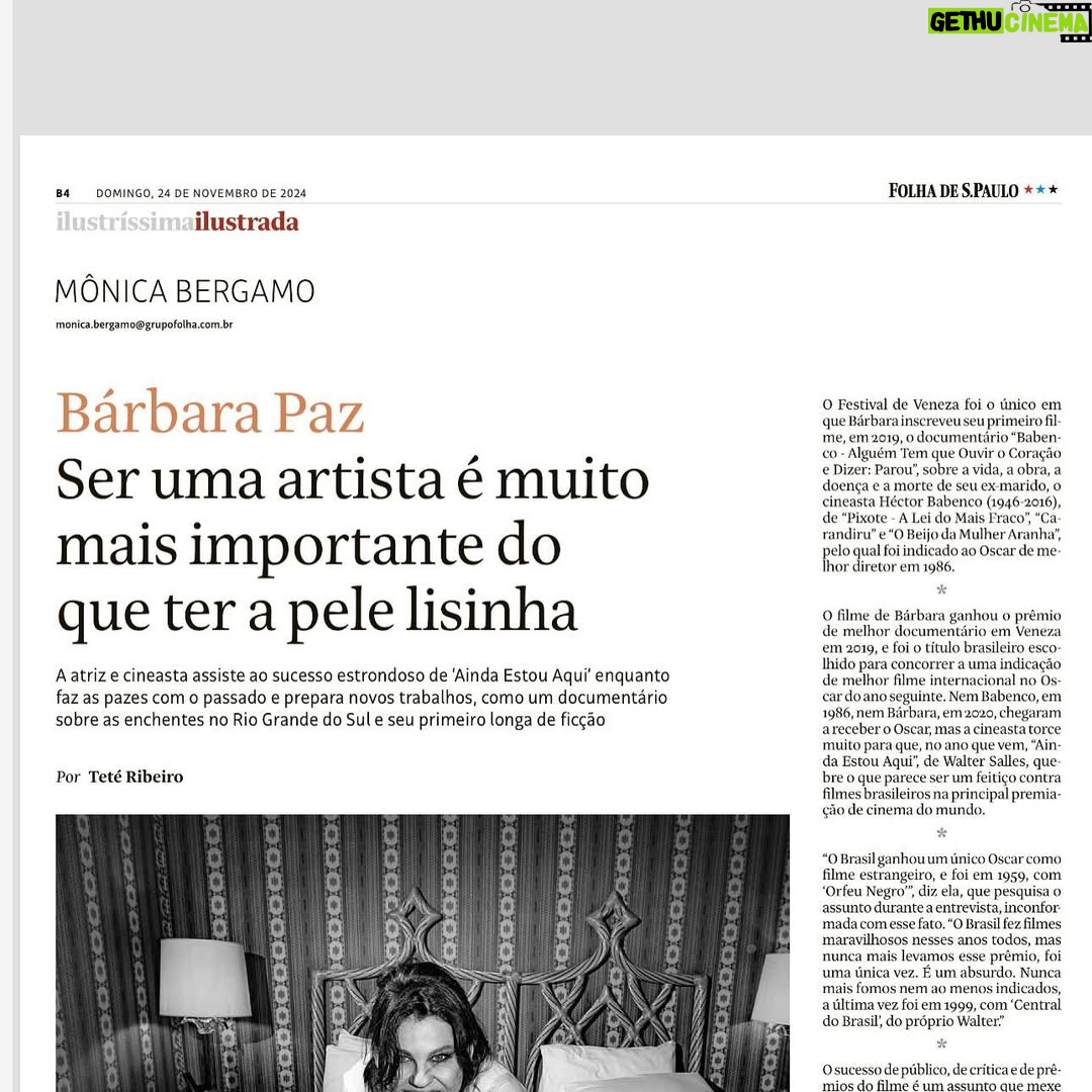 Barbara Paz - 5.2K Likes - Era verão na Itália .  E a cultura brasileira brilhava naquela cidade que o homem brincou de ser Deus . E fomos!! Por longos momentos muito aplaudidos . Aqui uma bonita matéria  que a  Tetê Ribeiro @ttrbr  escreve de lá de Veneza  para @monica_bergamo @folhadespaulo  sobre minhas andanças por lá . 
As fotos foi no antológico hotel @excelsiorvenice ( quantos maestros  já dormiram nessas camas!!! .. quantas memórias) .. que honra ter  feito parte do júri oficial De ópera prima . ( Primeira direção ) este ano . E de ter vivenciado nosso país brilhar por aquele tapete.  O filme AINDA ESTOU AQUI  de Walter Salles ( adaptação do livro do meu grande amigo @marcelorubenspaiva )  que teve estréia e prêmio por lá !! agora o filme  lota os cinemas e brilha em todos os cantos do mundo na campanha do Oscar . Como disse: estamos na boca do povo e com uma história que nunca deve ser esquecida ! . 

As fotos são do grande fotógrafo italiano @fabcestari  antes de ir para o tapete vermelho  bebendo uma taça de vinho tinto e tentando achar  o figurino ideal para o encerramento dessa  premiação que me fez viajar para tantos países  com seus belos filmes .. Turquia Mongólia Romênia  Iran França Itália EUA e nosso Brasil claro ( com o belo filme de @mariannabrennand  MANAS .. Como dizia Orson Welles . - O cinema não tem fronteiras nem limites. É um fluxo constante de sonho.! Que eu continue sonhando e respirando cinema . 
Obrigada @ttrbr @monica_bergamo @folhadespaulo @folhailustrada 

Obrigada 
 @primeiroplanocom @anna4m_ 
@joao_pimenta 
@excelsiorvenice #venicefilmfestival2024 
@alberto.barbera1 @angela.savoldi 
@academia_brasileira_de_cinema 
@gianni_canova 
@aresjeff 
@andreasmercante#
 @pedra____ 
@fabcestari
@larissalucchese
@renata_magalhaes