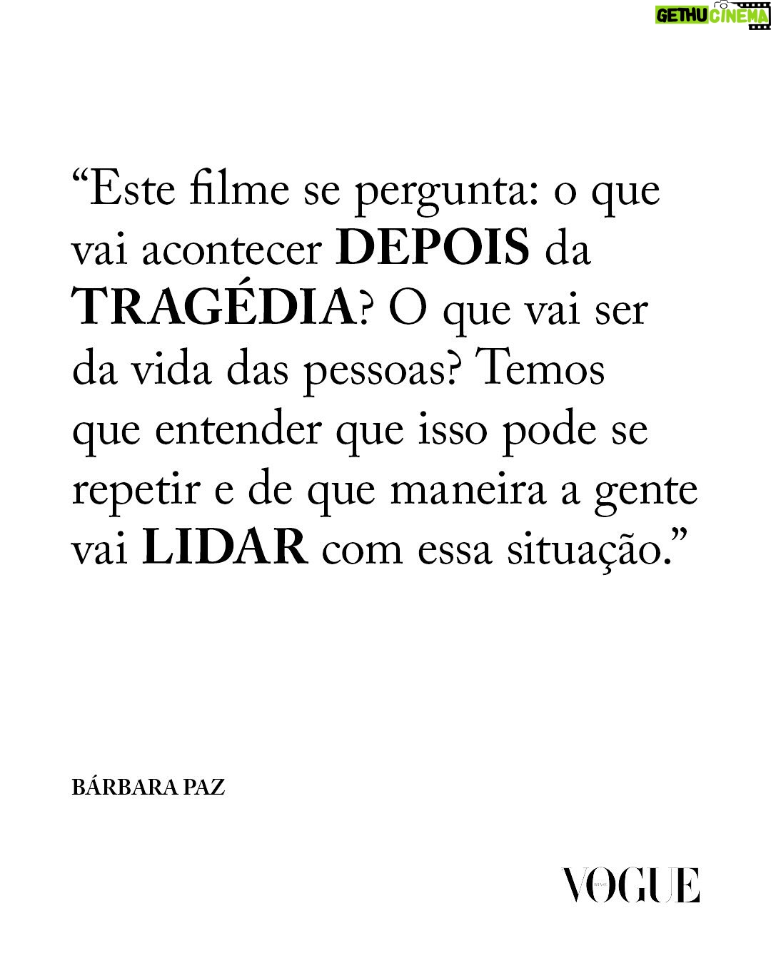 Barbara Paz - 7.2K Likes - Enquanto levava sua exposição para Lisboa em maio passado, Bárbara Paz (@barbararaquelpaz), gaúcha, foi uma das milhares de pessoas que acompanharam pela tevê a catástrofe ambiental que se abateu sobre sua terra natal. Num misto de incredulidade e inquietude, sentiu que tinha que fazer algo a mais. Partiu para Porto Alegre, ainda que aviões não fossem permitidos de voar para lá, juntou uma equipe e registrou tudo o que pôde. O resultado é ‘Rua do Pescador, nº6’, seu novo documentário, que estreia nesta sexta-feira (04.04) em São Paulo dentro da mostra competitiva do festival ‘É Tudo Verdade’. “Não quis montar um filme melodramático. Isso que eu documentei é um ensaio sobre a tragédia”, contou a atriz ao editor de cultura e lifestyle @nomello. “Minha proposta era poder deixar registrado o que eu vi e senti lá. Eu e os gaúchos que estavam comigo e viram tudo de perto”, completou. Deslize o carrossel para saber mais e em vogue.com.br, você encontra a entrevista com a diretora na íntegra, mais todos os detalhes sobre a 30ª edição do festival internacional de documentários, que reúne mais de 80 produções de 30 países até o dia 13 de abril.
