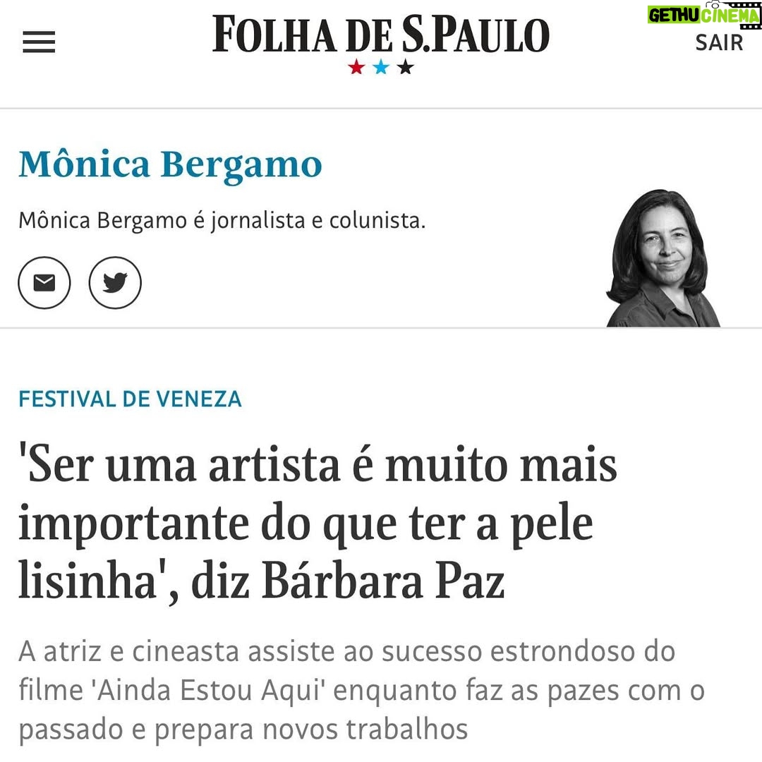 Barbara Paz - 5.2K Likes - Era verão na Itália .  E a cultura brasileira brilhava naquela cidade que o homem brincou de ser Deus . E fomos!! Por longos momentos muito aplaudidos . Aqui uma bonita matéria  que a  Tetê Ribeiro @ttrbr  escreve de lá de Veneza  para @monica_bergamo @folhadespaulo  sobre minhas andanças por lá . 
As fotos foi no antológico hotel @excelsiorvenice ( quantos maestros  já dormiram nessas camas!!! .. quantas memórias) .. que honra ter  feito parte do júri oficial De ópera prima . ( Primeira direção ) este ano . E de ter vivenciado nosso país brilhar por aquele tapete.  O filme AINDA ESTOU AQUI  de Walter Salles ( adaptação do livro do meu grande amigo @marcelorubenspaiva )  que teve estréia e prêmio por lá !! agora o filme  lota os cinemas e brilha em todos os cantos do mundo na campanha do Oscar . Como disse: estamos na boca do povo e com uma história que nunca deve ser esquecida ! . 

As fotos são do grande fotógrafo italiano @fabcestari  antes de ir para o tapete vermelho  bebendo uma taça de vinho tinto e tentando achar  o figurino ideal para o encerramento dessa  premiação que me fez viajar para tantos países  com seus belos filmes .. Turquia Mongólia Romênia  Iran França Itália EUA e nosso Brasil claro ( com o belo filme de @mariannabrennand  MANAS .. Como dizia Orson Welles . - O cinema não tem fronteiras nem limites. É um fluxo constante de sonho.! Que eu continue sonhando e respirando cinema . 
Obrigada @ttrbr @monica_bergamo @folhadespaulo @folhailustrada 

Obrigada 
 @primeiroplanocom @anna4m_ 
@joao_pimenta 
@excelsiorvenice #venicefilmfestival2024 
@alberto.barbera1 @angela.savoldi 
@academia_brasileira_de_cinema 
@gianni_canova 
@aresjeff 
@andreasmercante#
 @pedra____ 
@fabcestari
@larissalucchese
@renata_magalhaes