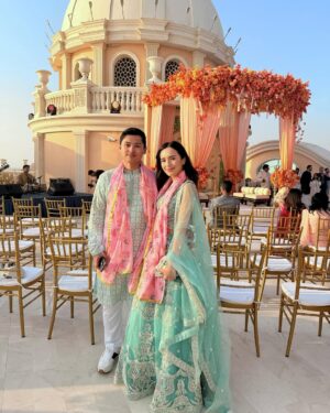 Beby Tsabina Instagram - So happy for these two lovebirds. Congratulations you two! @karunadv @sarv.amidi 🩵🩵