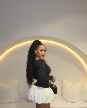 Buhle Samuels Instagram - I’m not sorry! 💋 @Fashionnova
🔍 Ember Long Sleeve Boat Neck Bubble Mini Dress