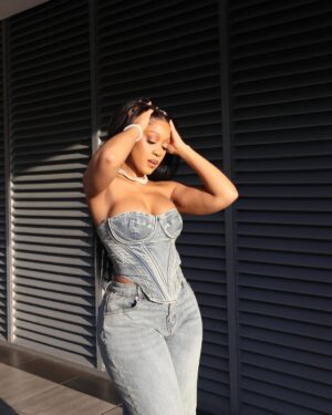 Buhle Samuels Instagram - Basic but not Basic… @FashionNova
🔍 Bae For Tonight Denim Corset Top
🔍 It's Clear To See Tinted Stretch Straight Leg Jean