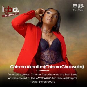 Chioma Akpota Instagram - A big congratulations @chiomakpotha for winning Best Lead Actress award in the AMVCA 2025, for the movie “Seven Doors”.
Well deserved! Everyone talked about the movie and how amazing you did in the movie! Congratulations @chiomakpotha
