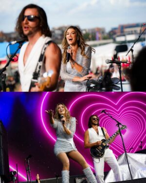 Delta Goodrem Instagram - Catching up!!! ✈️🚗⛴️🌎 Lytham last week was ALL sparkles and loud singing. And ridiculous wind but we got through! loved seeing you all there for the first time and excited be back your side in September in Preston! xxx
Outfit @_zhivago_