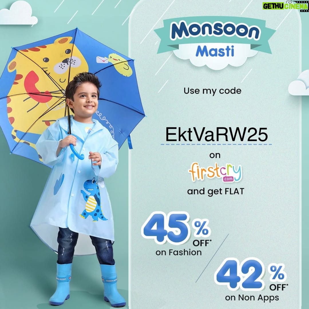 Ekta Varma - 3 Likes - #collaboration with @firstcryindia ☔💛

Rainy days just got happier! My little one is dancing in the rain, fully geared up in comfy, cute, and high-quality rainwear from FirstCry 💃🌧️

Loved the comfort, quality & great prices — and now you can grab them too with my code -EktVaRW25

✨ 45% off on Fashion
✨ 42% off on Non-Apparel

Valid till -31st July 

Let’s make this #MonsoonMasti safe & fun! 🌈

#FirstcryRainEssentials25 #Firstcryfashion #FussNowAtFirstcry #FirstcryIndia #kidsrainessentials #rainwearfashion #raincoats #umbrella #kidsrainwear