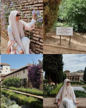 Elfira Loy Instagram - tak sangka dah sampai jugak Alhambra palace dekat Granada Spain ni. Sangatlah besar dan luas ya tempat ni . Setiap ceruk walls tu ada seni seni yang sangat sangat cantik dan Alhamdulillah sampai sekarang we still can witness sebab dulu masa christian take over diorang cuma cover dengan permaidani tapi ada juga belah atas yang diorang hapuskan jugak. Reason why diorang tak padam je kalimah alquran tu? sebab they dont understand tapi diorang rasa " seni ukiran " tu cantik.