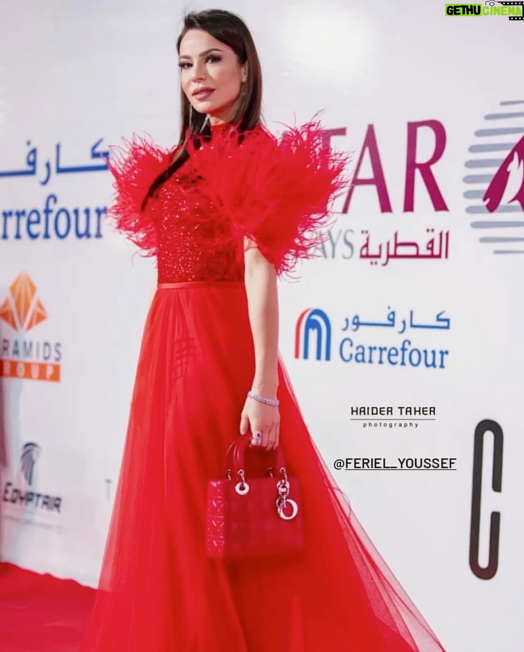 Feriel Graja - 9.6K Likes - All red on red ❤️
I had the pleasure of being honoured at Baghdad's arts festival 
Styled by @mayajules 
Dress @yousef_aljasmi 
Glam by @bana_aga 
Bag @dior 
#iraq #festival #actress #redcarpet