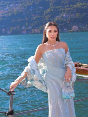 Fouz Al Fahad Instagram - Celebrating love in Lake Como 🤍
Thank you @ramikadi for the stunning dress🩵
Thank you @muhammadesign for the 📸🤍