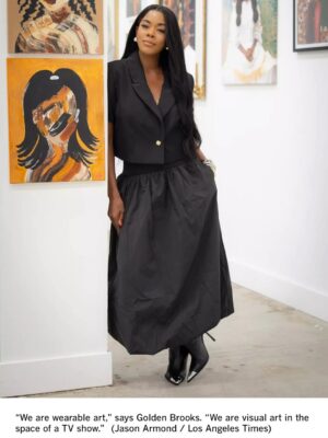 Golden Brooks Instagram - Thank you @latimes for this collaborative piece bringing together 25 years of TV excellence and my first love, the art world! Here we are on the 25 year anniversary of #girlfriends. What a wonderful way celebrating and honoring some amazing Artists! Pure magic collaborating with @dcdg.co on this one! Still pinching myself! Huge shout out to @godson_dc and @delannii for their beautiful spirit and talent they bring to the art world! Full interview in my bio link!
@jason_armond your photography is beyond stellar! 📸
@kailynhype awesome article! 📝 thank you for capturing the essence of #girlfriends and the importance of the Art world and bridging the two! 🤎