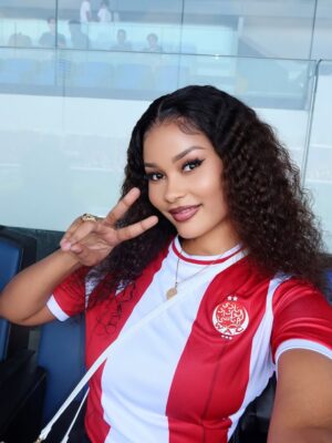 Hamisa Mobetto Instagram - So proud to cheer on my husband & @wacofficiel from the stands there’s truly no place I’d rather be. ❤️⚽
#soccerwife #football #africa #casablanca #morocco #wydad #dimawydad
#ksa10🙏🏻⚽️👑