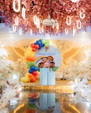 Intan Ladyana Instagram - Harris Umayr’s aqiqah & 1st birthday party 

Catering n venue- @rosehallandevents 
Deco- @nazdecosurprisedelivery z
Cakes - @lefouet.bakes & @rarakitchy 
Dessert table - @nurthebaker 
Door gift - @humairagift.shahalam