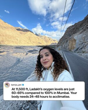 Kamiya Jani Instagram - Ladakh is truly magical — but this time, I realised how differently our bodies can react to high altitude. 🏔️

I actually did follow all the rules:
✅ Checked into a good hotel like @granddragonladakh 
✅ Took it slow on Day 1

And still, I fell sick. Turns out, just like I get motion sick, my body couldn’t handle the thin air — and I was diagnosed with Acute Mountain Sickness. 🤒

So here’s my takeaway: it’s not always about doing something wrong, it’s about knowing that every body is different. Some people adjust instantly, others take longer.

Watch all the madness on my latest video on Siachen. 

#Ladakh #AltitudeSickness #TravelWisdom