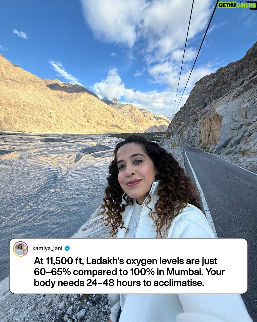 Kamiya Jani - 24.1K Likes - Ladakh is truly magical — but this time, I realised how differently our bodies can react to high altitude. 🏔️

I actually did follow all the rules:
✅ Checked into a good hotel like @granddragonladakh 
✅ Took it slow on Day 1

And still, I fell sick. Turns out, just like I get motion sick, my body couldn’t handle the thin air — and I was diagnosed with Acute Mountain Sickness. 🤒

So here’s my takeaway: it’s not always about doing something wrong, it’s about knowing that every body is different. Some people adjust instantly, others take longer.

Watch all the madness on my latest video on Siachen. 

#Ladakh #AltitudeSickness #TravelWisdom