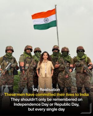 Kamiya Jani Instagram - 7 Borders. Countless Lessons.

Let’s not wait for Independence Day or Republic Day to salute them — let’s honor them every day. ❤️

Watch my journey with the Indian Army in Sandese Aate Hain.
Latest episode: Siachen ❄️

👉 Drop a ❤️ in the comments to salute our soldiers. 

#IndianArmy #SandeseAateHain #CurlyTales #ArmyLife #BorderStories #LifeOfASoldier #IndianSoldiers #ArmyBrotherhood #SaluteToSoldiers #Siachen