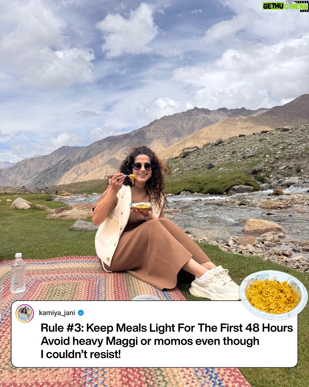 Kamiya Jani - 24.1K Likes - Ladakh is truly magical — but this time, I realised how differently our bodies can react to high altitude. 🏔️

I actually did follow all the rules:
✅ Checked into a good hotel like @granddragonladakh 
✅ Took it slow on Day 1

And still, I fell sick. Turns out, just like I get motion sick, my body couldn’t handle the thin air — and I was diagnosed with Acute Mountain Sickness. 🤒

So here’s my takeaway: it’s not always about doing something wrong, it’s about knowing that every body is different. Some people adjust instantly, others take longer.

Watch all the madness on my latest video on Siachen. 

#Ladakh #AltitudeSickness #TravelWisdom