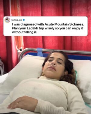 Kamiya Jani Instagram - Ladakh is truly magical — but this time, I realised how differently our bodies can react to high altitude. 🏔️

I actually did follow all the rules:
✅ Checked into a good hotel like @granddragonladakh 
✅ Took it slow on Day 1

And still, I fell sick. Turns out, just like I get motion sick, my body couldn’t handle the thin air — and I was diagnosed with Acute Mountain Sickness. 🤒

So here’s my takeaway: it’s not always about doing something wrong, it’s about knowing that every body is different. Some people adjust instantly, others take longer.

Watch all the madness on my latest video on Siachen. 

#Ladakh #AltitudeSickness #TravelWisdom