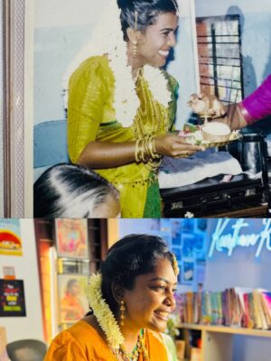 Keerthana Ravindran Instagram - Recreating amma's wedding look 💖🥰 Amma in 1997
Weddinglook recreation 🤌🏽