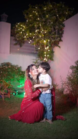 Khushi Punjaban Instagram - Frame mein 1 nahi mere. 2 bache hai … samjhe ? ❤️
Happy Ahoi betu @raja_choudhary04 @uviechoudhary
Outfit:- @haryana.fashion_hub1