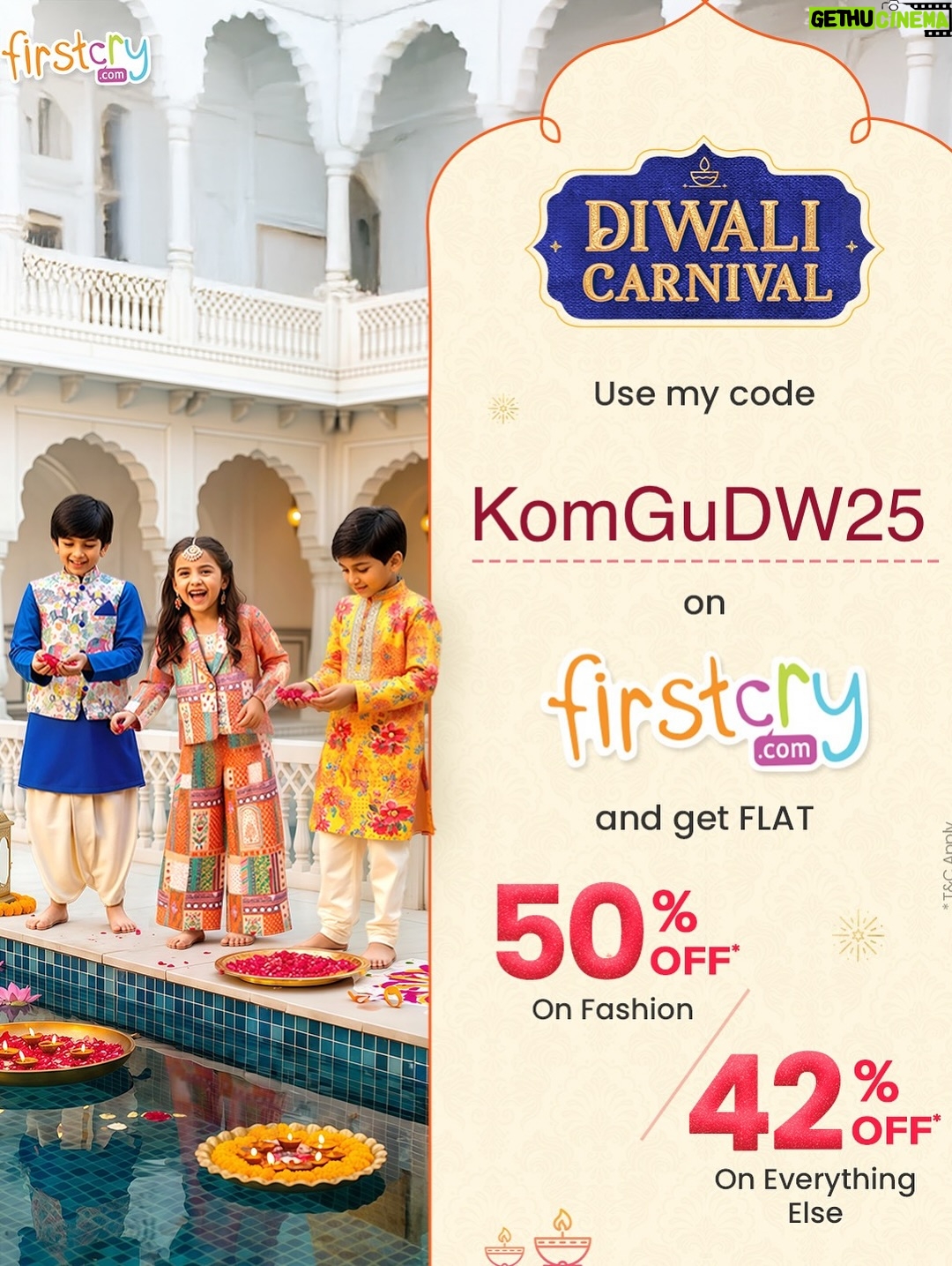Komal Gugnani - 675 Likes - #Collaboration with @FirstcryIndia
🪔”Diwali is a time for new beginnings and endless possibilities . ♥️Let this Diwali mark the beginning of new chapters of growth, love, and success in your life🕯️
 FirstCry is always my first choice for INAYA🌸 As  it offers both elegance and comfort so she can celebrate with ease.😍
So, why wait go and shop on FIRSTCRY. Use my code ( KomGuDW25 ) and get 50% off on fashion and 42% off on everything else.

#firstcrywalidiwali25 #firstcrywalidiwali #firstcryindia #firstcry #FussNowAtFirstcry #firstcryfashion #kidsfashion @firstcryindia