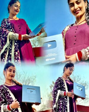Komal Kashyap Instagram - Write a caption... finally, silver play button mil Gaya 🥹🖤🙏 YouTube channel komalkashyap7976