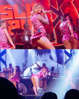 Leslie Shaw Instagram - Qué lindo la pasamos junto a mis @loscumbiashawstars y mis fans en cumbia de gala ✨💕🎶🎸🦸🏼♀️ gracias @suilproducciones por invitarme a participar con mi show en vivo ✨🦸🏼♀️💸💕🎸🎶 y teníamos que cerrar con broche de oro mis compadritos lindos ✨🎸 @armonia10oficial
@vivalatino @spotify #vivalatino #spotify