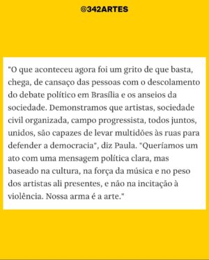 Letícia Sabatella Instagram - Eu cantava essa música , antes de conhecê-la pessoalmente. Tá tudo ali na letra. Guerreiro é! Bravíssima Regente dessa Festa Democrática! Obrigada, @paulalavigne , incansável! Obrigada a todos que participaram! Desde o primeiro encontro na sua casa, quando vc chamou opositores a se unirem pela Democracia, a sua ansiedade transformada em muita atitude , coragem, fé que contagiava e alimentava a esperança. Uma Força Fundamental, que trouxe muita gente pro rumo certo. Obrigada @paulalavigne e @caetanoveloso @342artes @midianinja todos que estão segurando as mãos .