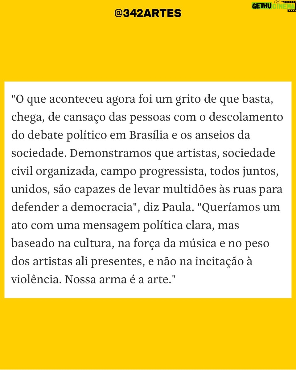 Letícia Sabatella - 4.4K Likes - Eu cantava essa música , antes de conhecê-la pessoalmente. Tá tudo ali na letra. Guerreiro é! Bravíssima Regente dessa Festa Democrática! Obrigada, @paulalavigne , incansável! Obrigada a todos que participaram!  Desde o primeiro encontro na sua casa, quando vc chamou opositores a se unirem pela Democracia, a sua ansiedade transformada em muita atitude , coragem, fé que contagiava e alimentava a esperança. Uma Força Fundamental, que trouxe muita gente pro rumo certo. Obrigada @paulalavigne e @caetanoveloso @342artes @midianinja todos que estão segurando as mãos .